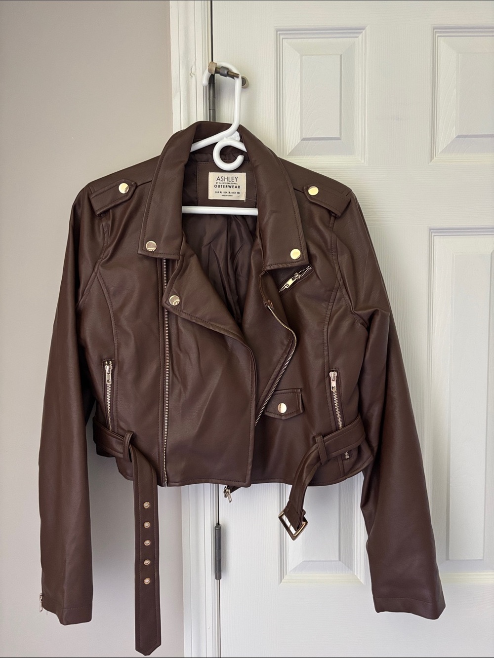 Ashley By 26 International Chocolate Brown Faux Leather Moto Jacket
